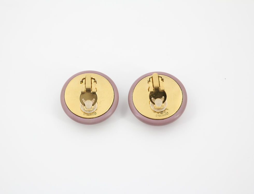 Thumbnail: Chanel Vintage 87 Resin Purple Pink CC Logo Large Round Clip-on Earrings