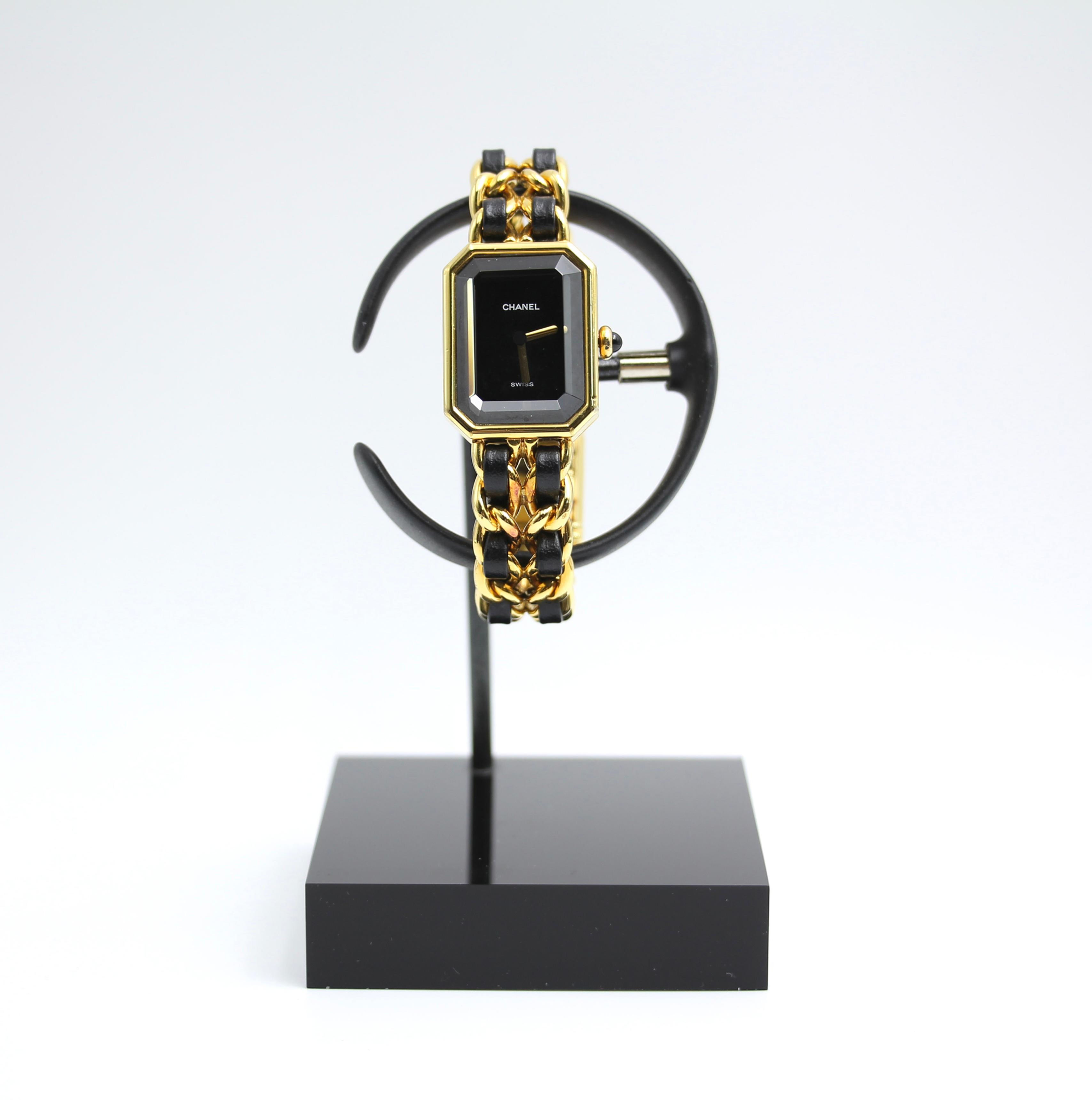 Chanel Vintage 87年Premiere黑方糖皮穿鏈手錶(S)