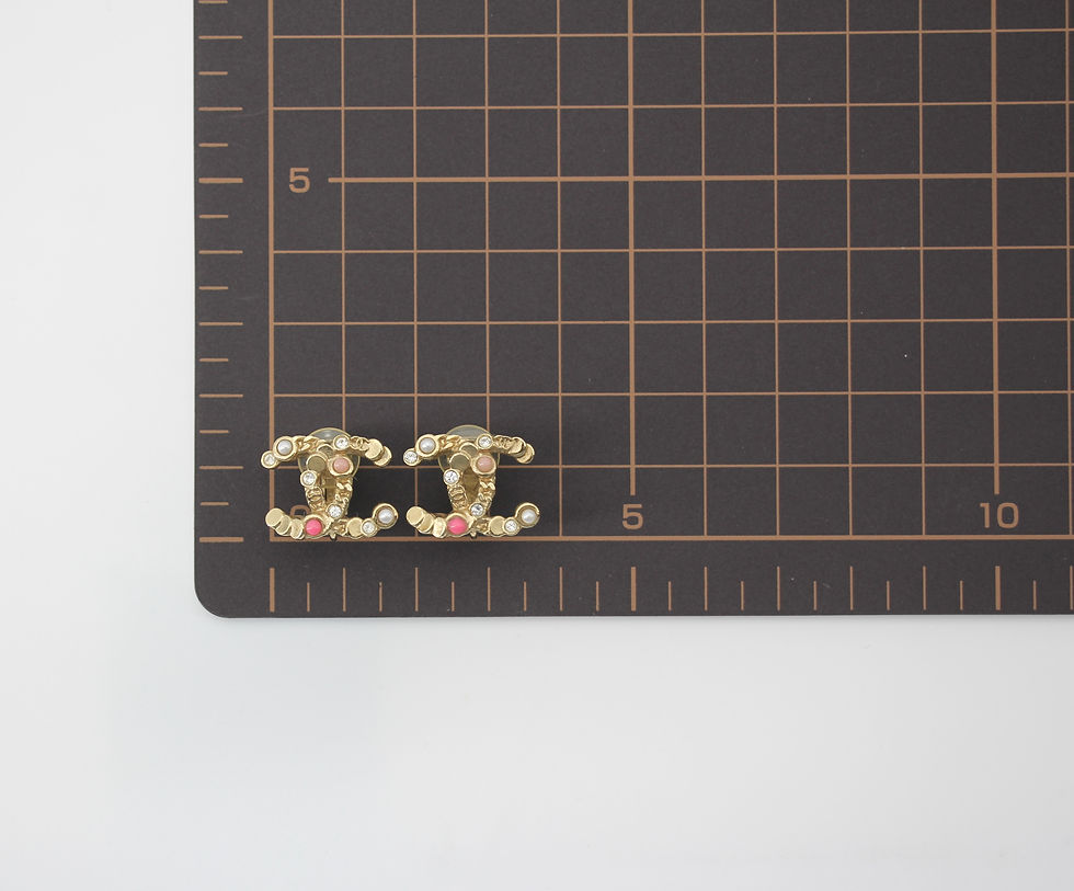 Thumbnail: Chanel A19S Metal Dark Pink with Rhinestone CC Mark Clip-on Earrings