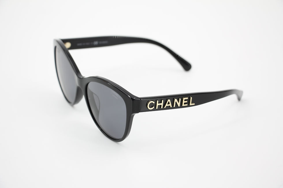 Thumbnail: Chanel 2021 Resin Black with Gold-Tone Lettering Sunglasses 