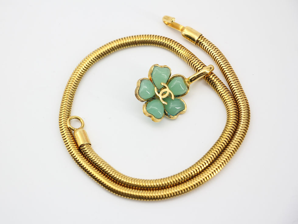 Thumbnail: Chanel Vintage 97P Gripoix Pastel Green Camellias Pendant Necklace 