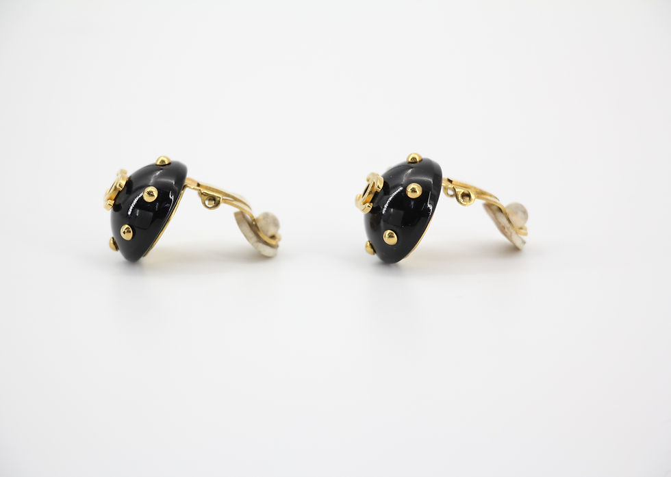 Thumbnail: Chanel Vintage 96C Resin Dot Black Bean Clip-on Earrings