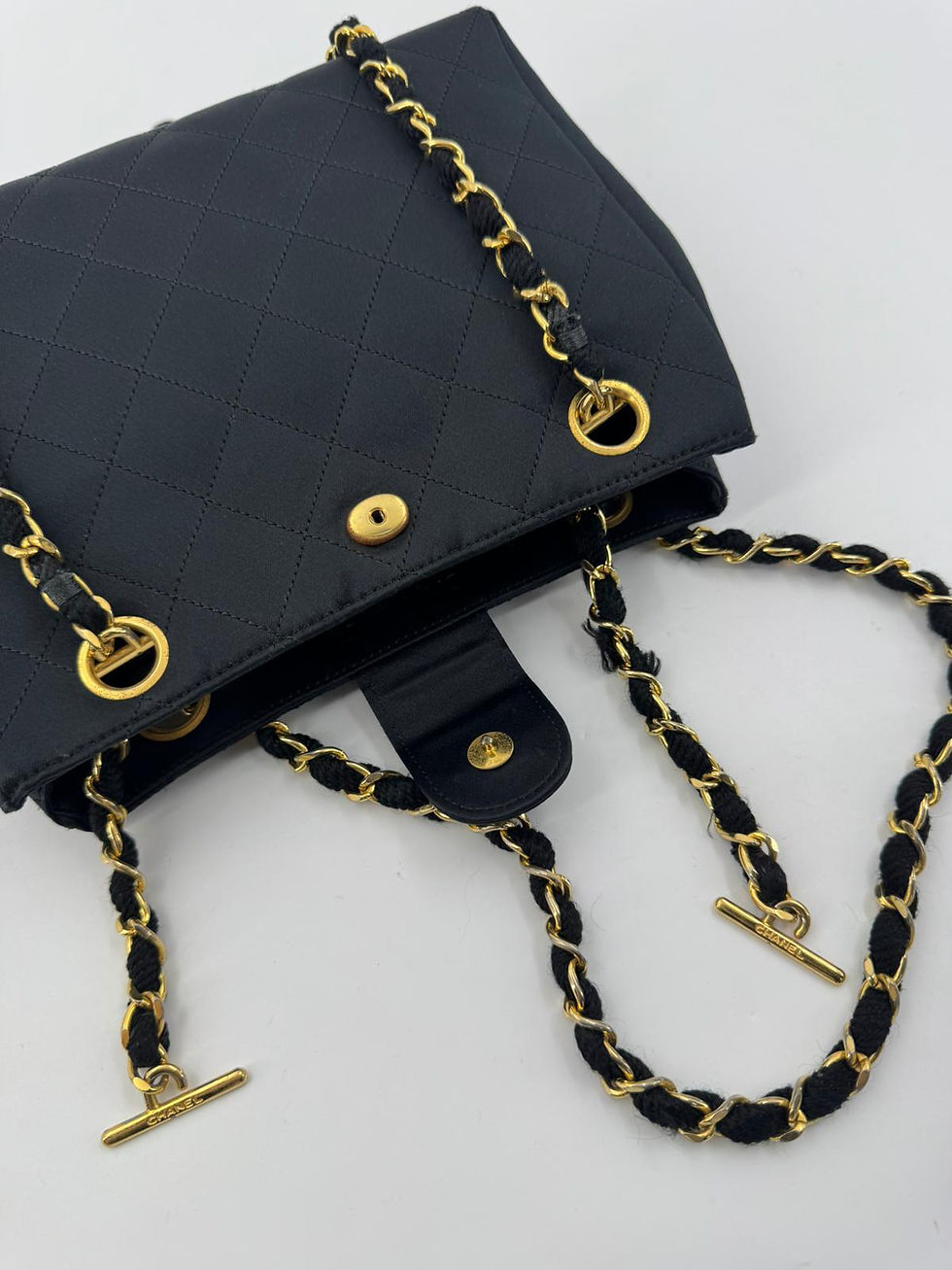 Thumbnail: Chanel Vintage Satin and Rhinestone Shiny Black Shoulder Bag