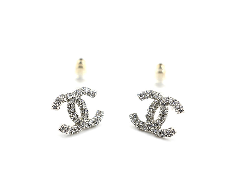 Thumbnail: Chanel B18S Rhinestone Classic Sliver CC Stud Earrings
