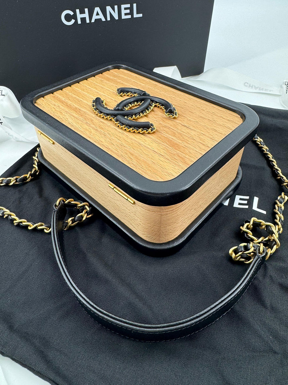 Thumbnail: Chanel 22C Wood & Leather Beige and Black Vanity Case 