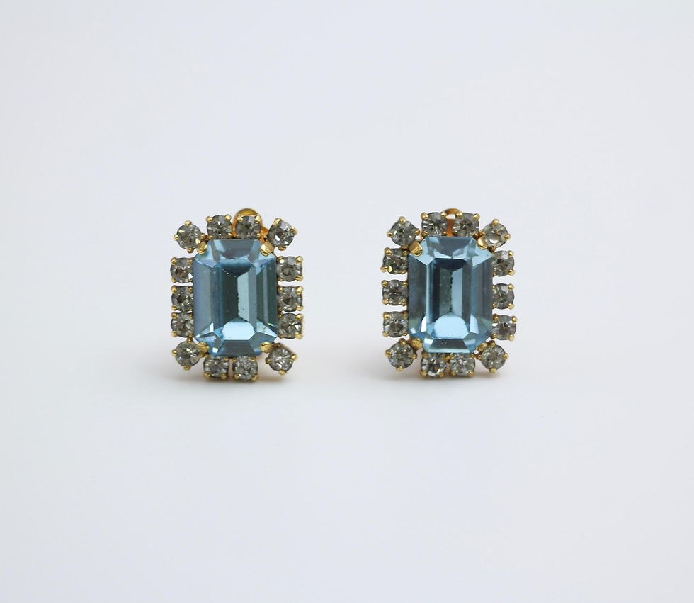 Thumbnail: Chanel Vintage 95P Rhinestone Light Blue Barbie Clip-on Earrings 