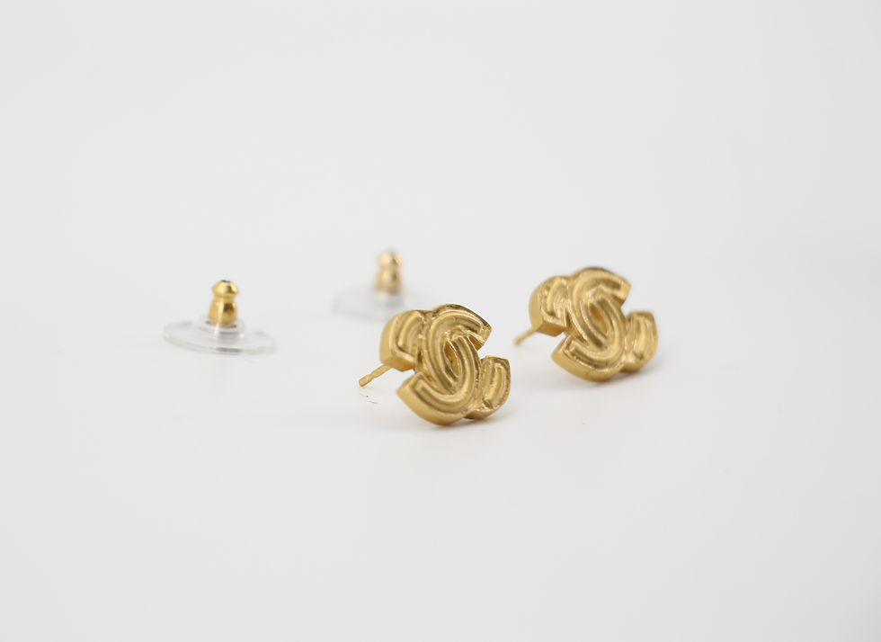 Thumbnail: Chanel Vintage 01P Gold Plated Shiny Gold CC Mark Stud Earrings