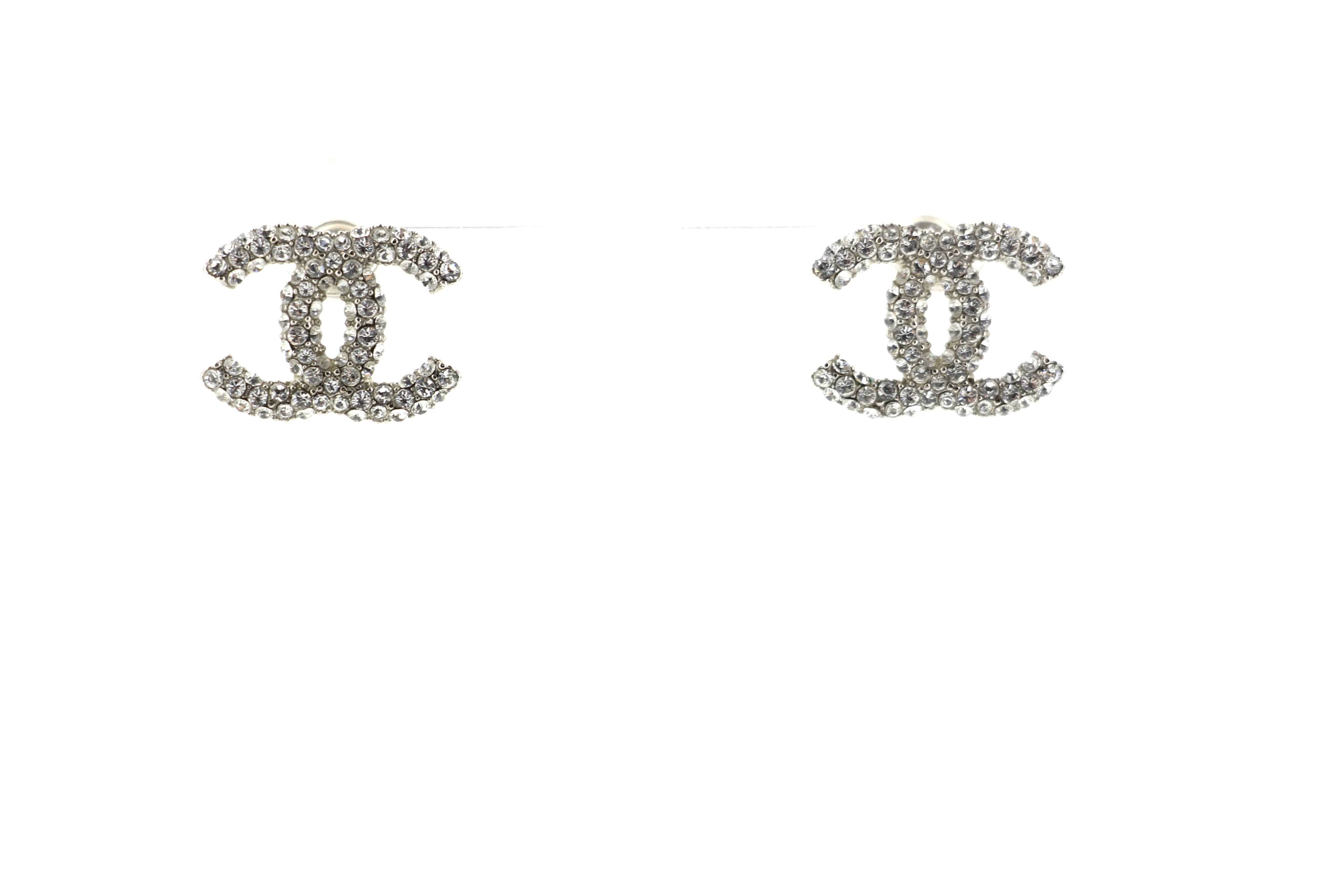Chanel B18S Rhinestone Classic Sliver CC Stud Earrings