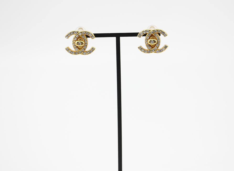 Thumbnail: Chanel Vintage 96A Rhinestone & Gold-plated Backpack Buckle CC Clip-on Earrings
