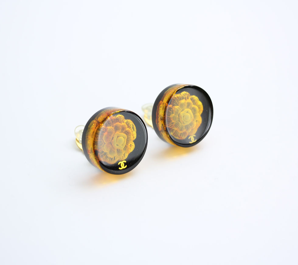 Thumbnail: Chanel Vintage 98A Acrylic Brown Camellia Clip-on Earrings