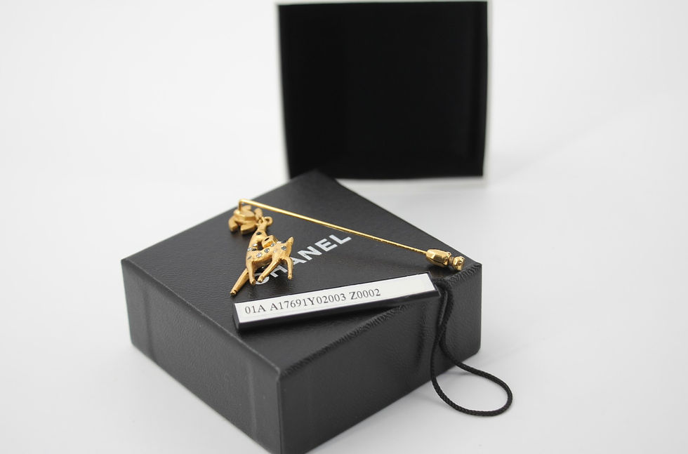 Thumbnail: Chanel Vintage 01A Rhinestone Gold Plated Deer Brooch