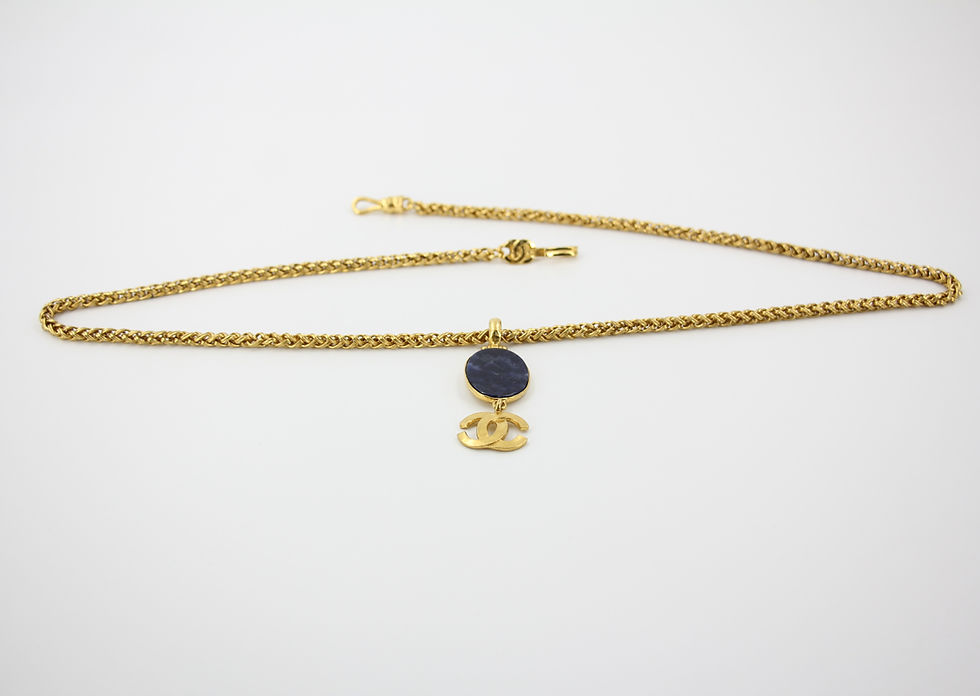 Thumbnail: Chanel Vintage 95A Lapis Lazuli Marble Blue Oval Pendant Gold Plated Necklace