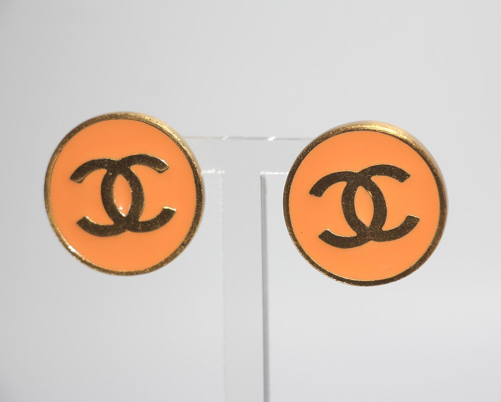 Thumbnail: Chanel Vintage Metal Orange Round CC Clip-on Earrings