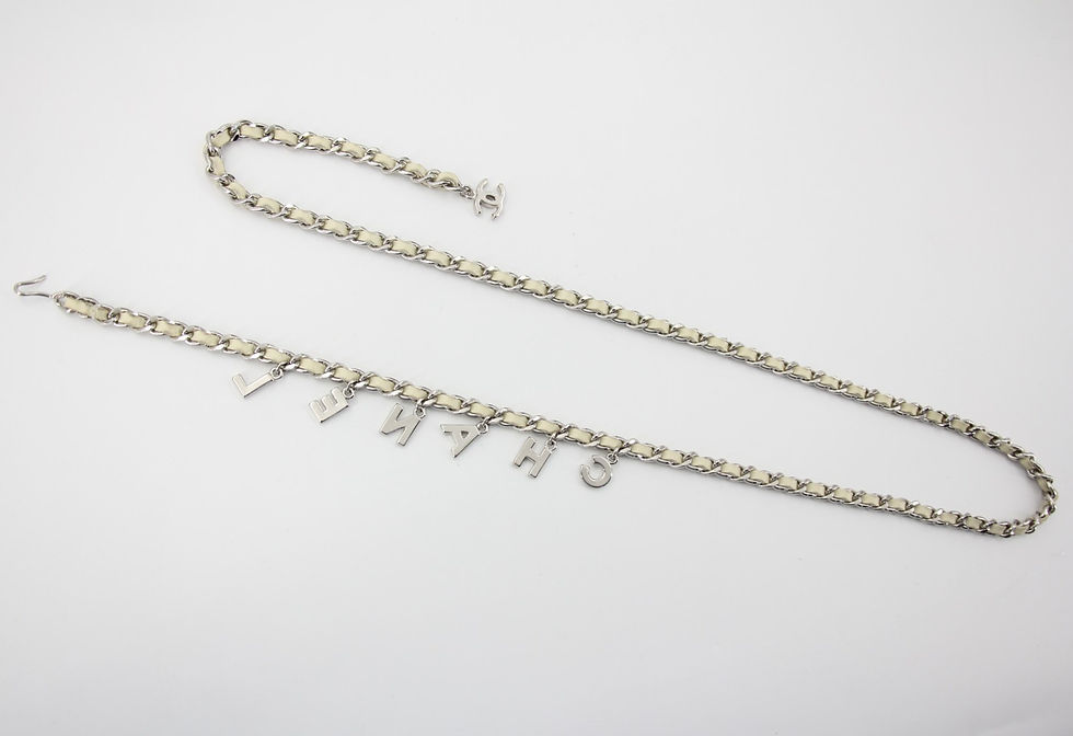 Thumbnail: Chanel A12C Leather with Metal Beige White and Silver Waist Chain L95