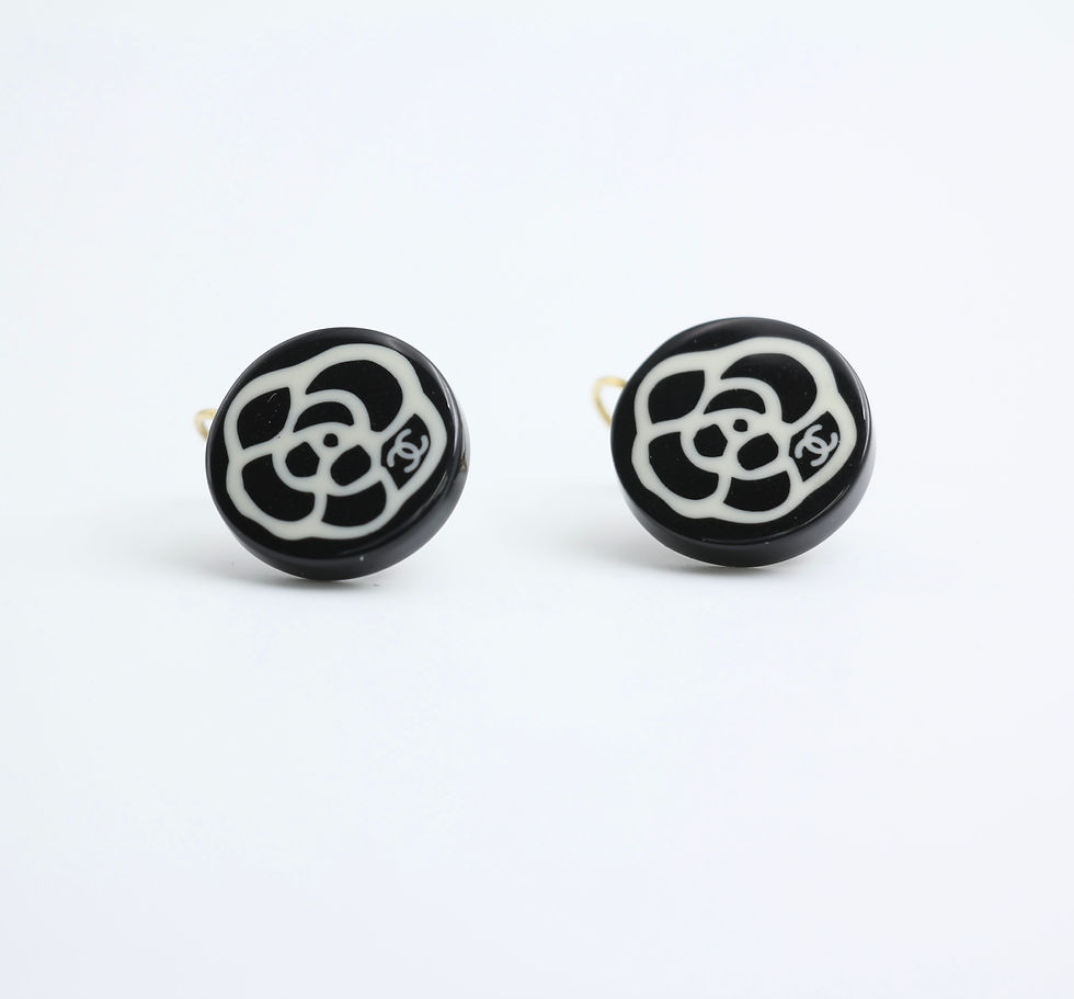 Thumbnail: Chanel Vintage 03P Resin Black and White Camellia Button Hoop Earrings