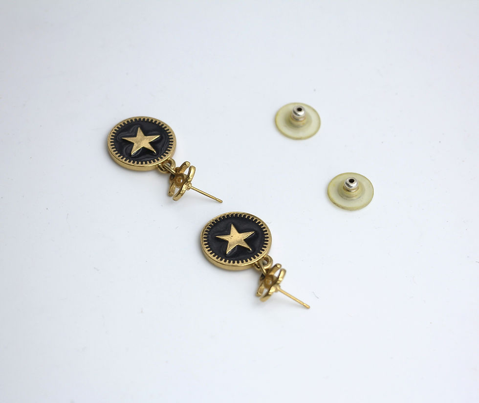 Thumbnail: Chanel Vintage 01P Metal Black Star Dangle Earrings
