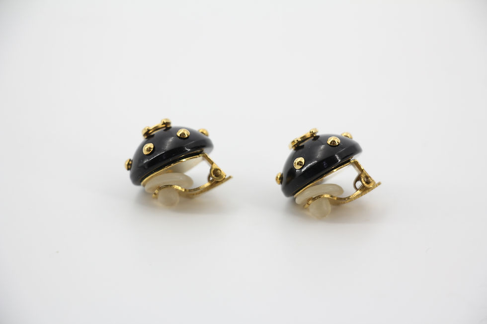 Thumbnail: Chanel Vintage 96C Resin Black and Gold Polka Dot Clip-on Earrings