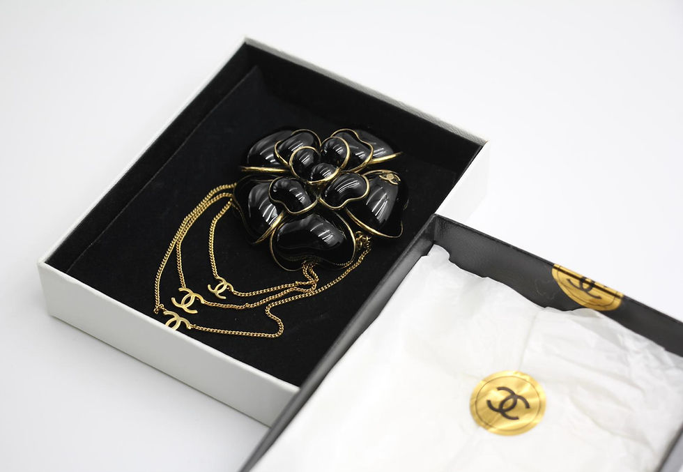 Thumbnail: Chanel Vintage 02A Imitation Pearl Black Camellia Triple CC Brooch