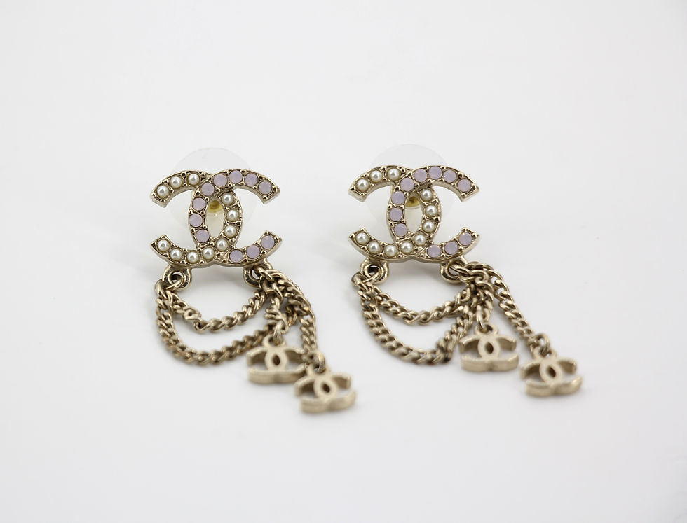 Thumbnail: Chanel A13P Rhinestone Imitation Pearl Pink Pendant Stud  Earrings