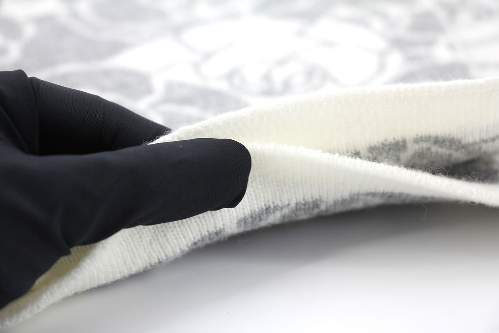 Thumbnail: Chanel 23K Cotton Knitted Grey-white Camellia Scarf 