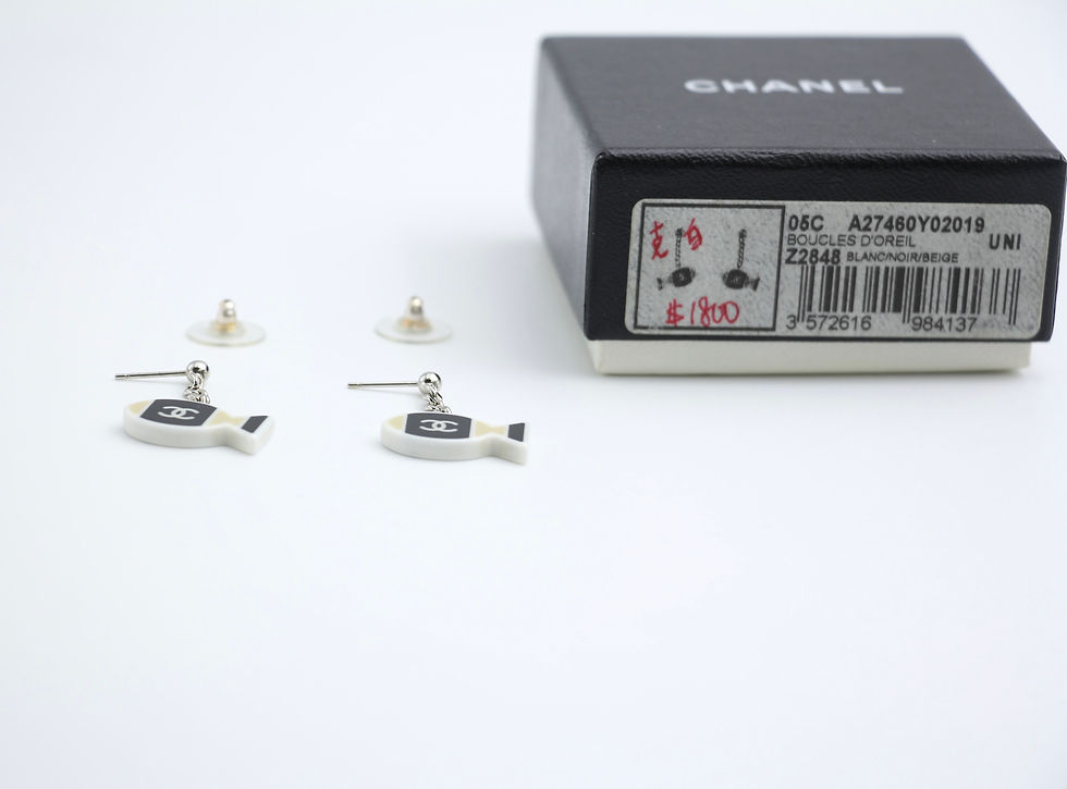 Thumbnail: Chanel Vintage 05C Resin Black and White Fishes Stud Earrings 