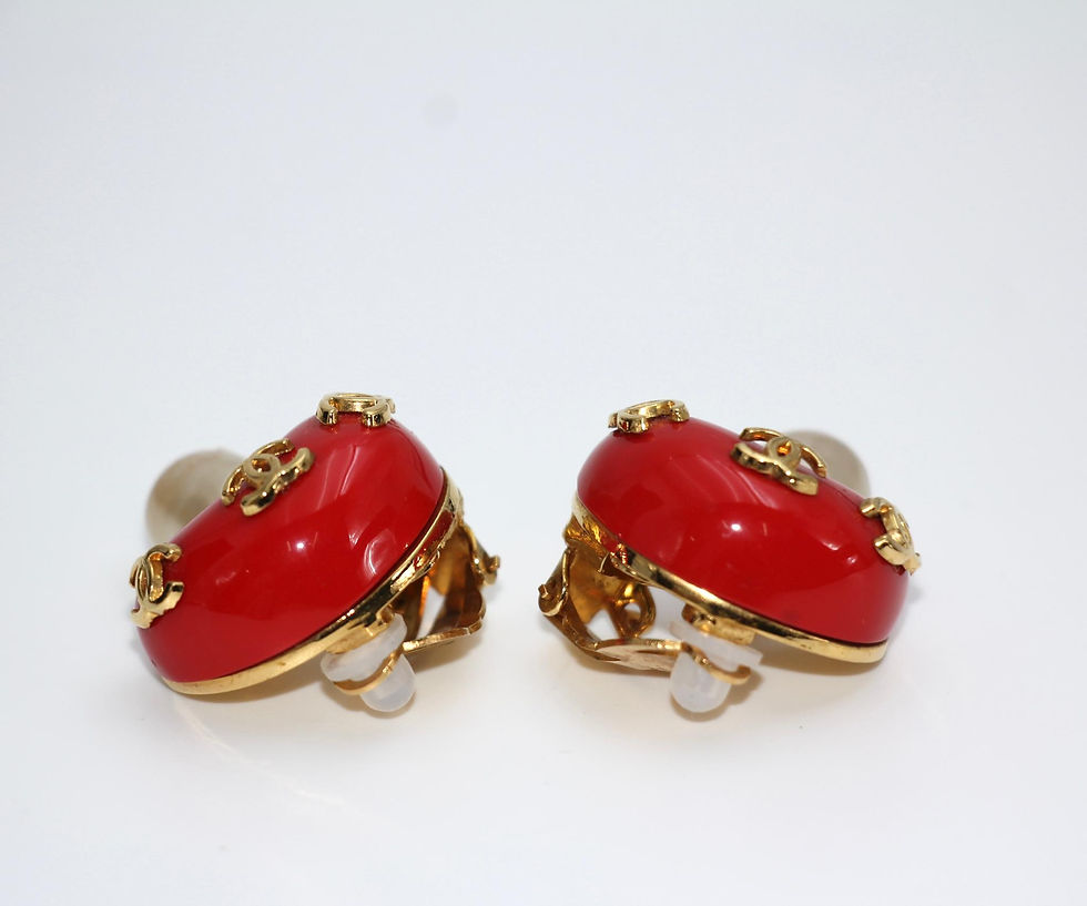 Thumbnail: Chanel Vintage 91仿珍珠樹脂紅色蘑菇夾式耳環