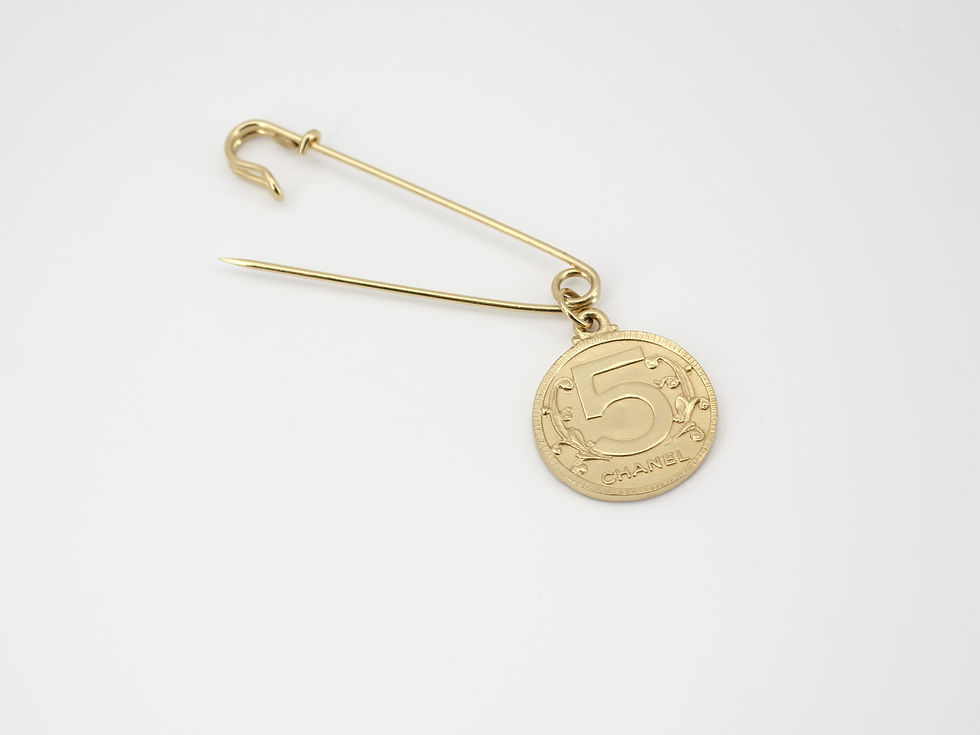 Thumbnail: Chanel Vintage 03P Metal Ms Coco Coin Motif Brooch