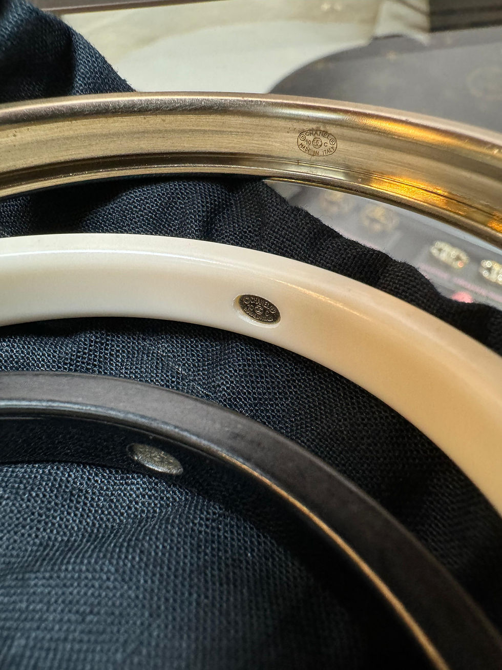 Thumbnail: Chanel Vintage 10C Metal & Resin Trio Bracelet Set