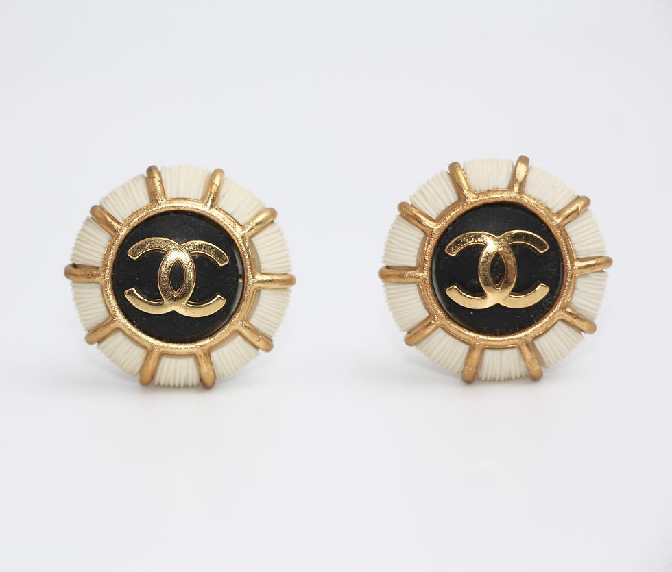 Chanel Vintage 95A Gold Plated & Resin Navy Clip-on Earrings
