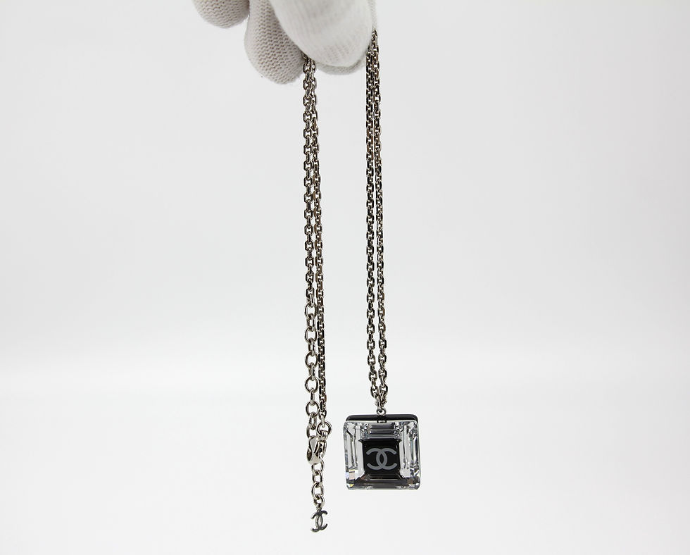 Thumbnail: Chanel Vintage 10A Resin Transparent Square Black CC Pendant Necklace 