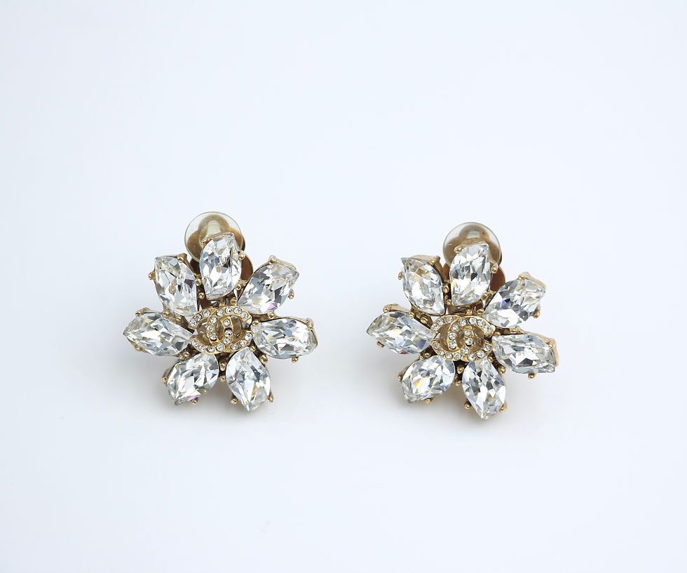 Thumbnail: Chanel Vintage 02A Rhinestone Sparkling Ice Crystal Flower Clip-on Earrings
