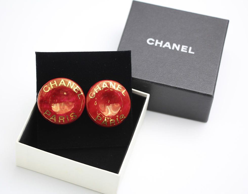 Thumbnail: Chanel Vintage 97P Resin Big Red English Letter Round Gold-plated Clip-on Earrin