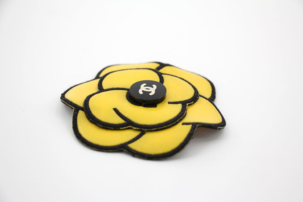Thumbnail: Chanel Vintage 95 Rubber Yellow Embroidered Camellia Brooch