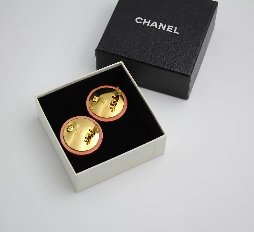 Thumbnail: Chanel Vintage 97P Resin Big Red English Letter Round Gold-plated Clip-on Earrin