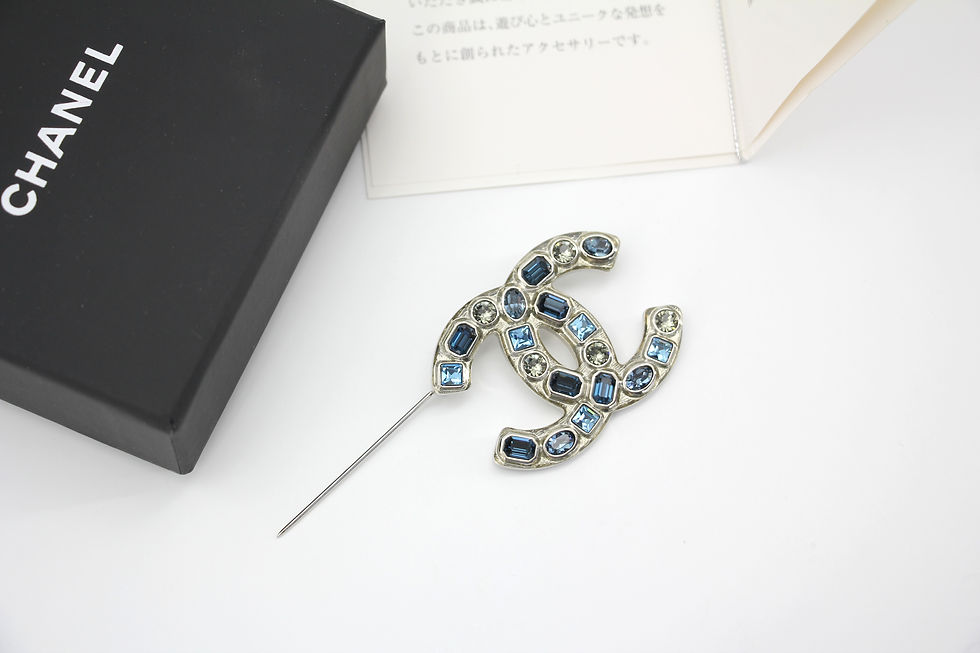Thumbnail:  Chanel B19C Light Blue and Deep Blue Rhinestone Brooch