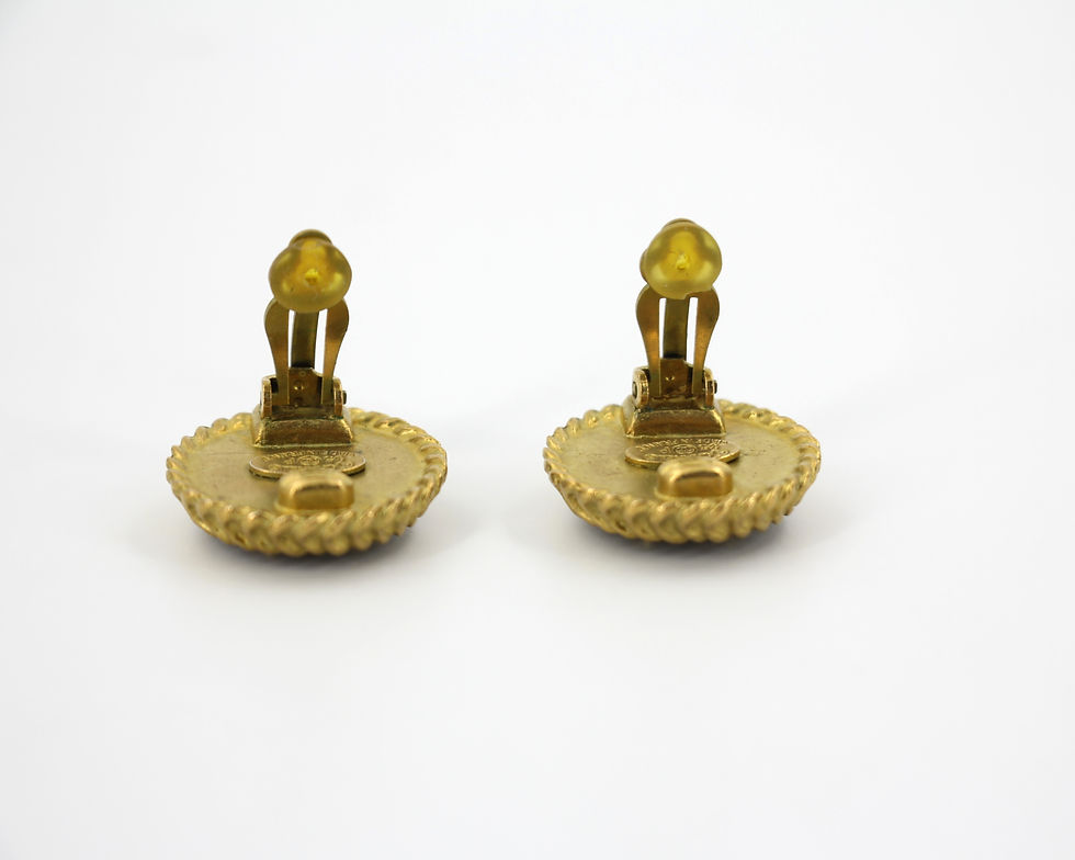 Thumbnail: Chanel Vintage 95P Resin Spring/Summer Black Gold CC Round Wave Pattern Earrings