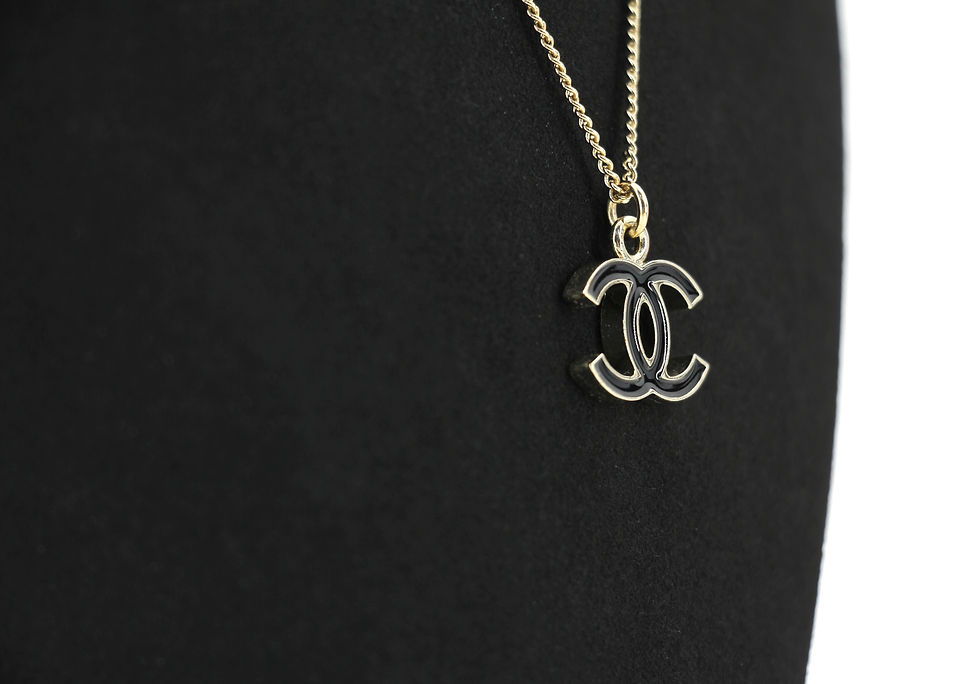 Thumbnail: Chanel Vintage 06V Enamel Classic Black CC Light Gold Necklace