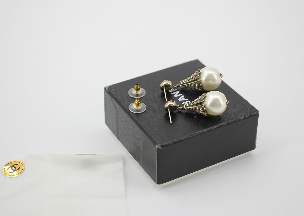 Thumbnail: Chanel Vintage 03P Imitation Pearl & Metal Bronze-Tone Stud Earrings