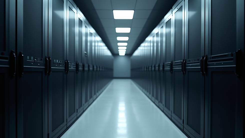 Eye-level view of an office server room with backup systems