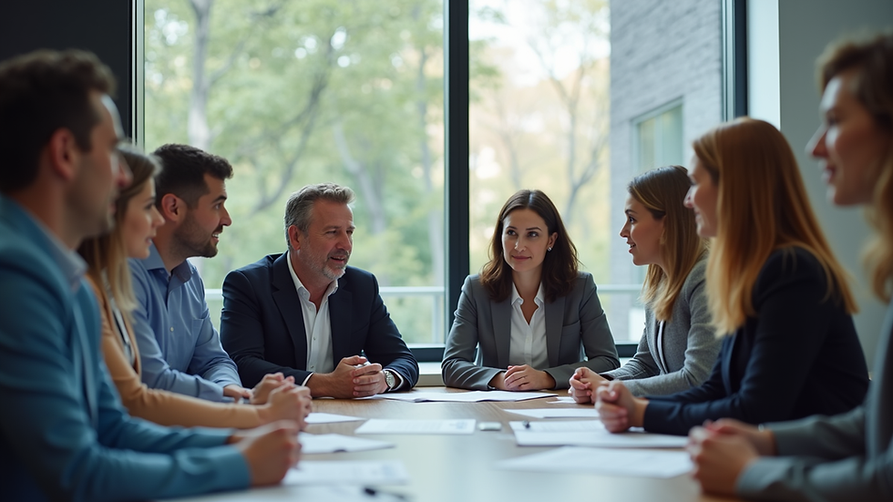 Eye-level view of a business continuity planning meeting with diverse team members