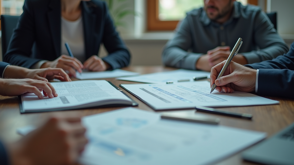 Eye-level view of emergency response team reviewing crisis plan documents