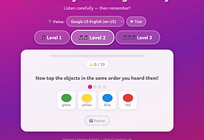 Kindergarten auditory memory activity where children listen to a sequence of objects and recall the correct order