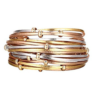 Multi-layer Leather Wrap Cuff Bracelet. Perfect for easy accessorizing for work at home.