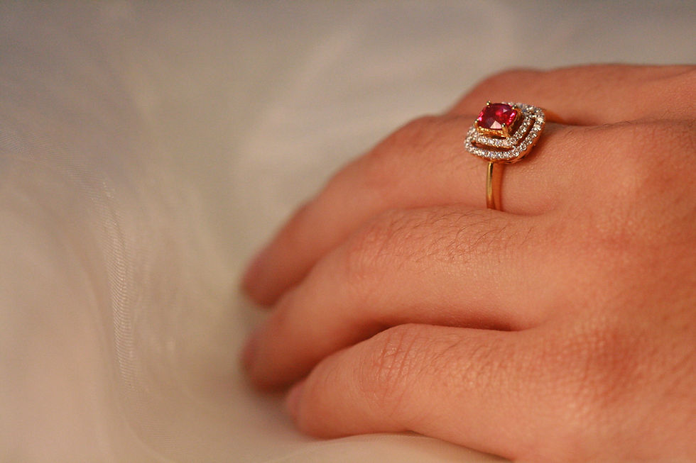 Thumbnail: Ruby and Diamond Double Halo Ring in Yellow Gold