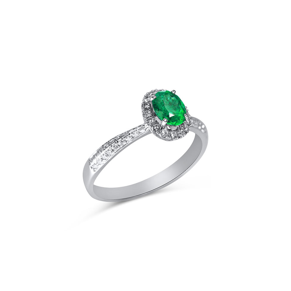Thumbnail: Natural Colombian Emerald and  Diamond Ring in 18K White Gold