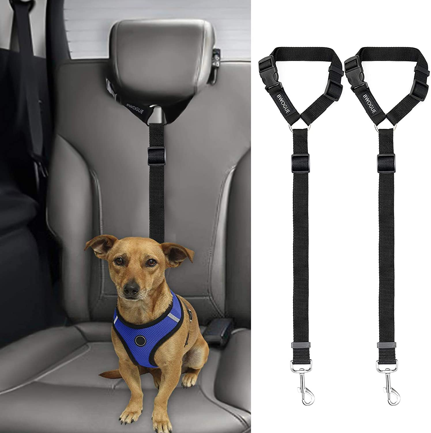 2 Packs Dog Cat Safety Seat Belt Strap Car Headrest Restraint Adjustable Nylon F