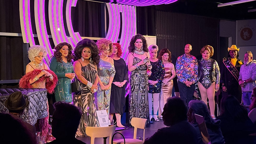 Nina's sons and daughters gather on stage at the Montaldo Family Reunion at Dazzle.