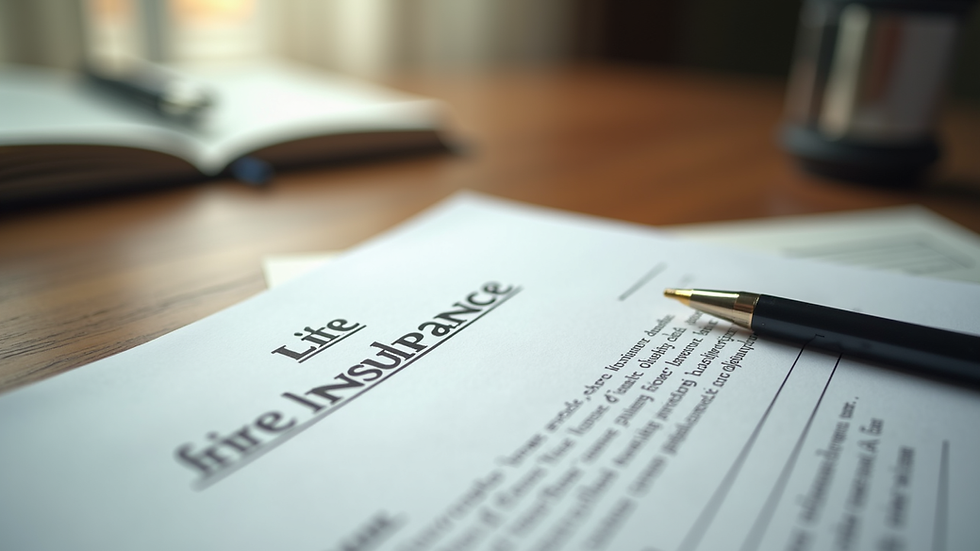 Eye-level view of a life insurance policy document on a wooden table