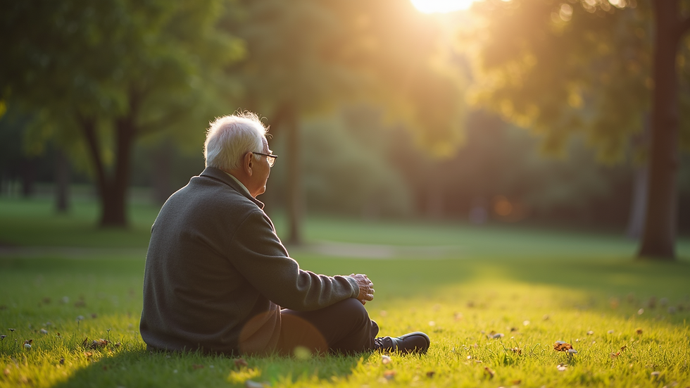 Eye-level view of a retiree enjoying a peaceful moment in a park