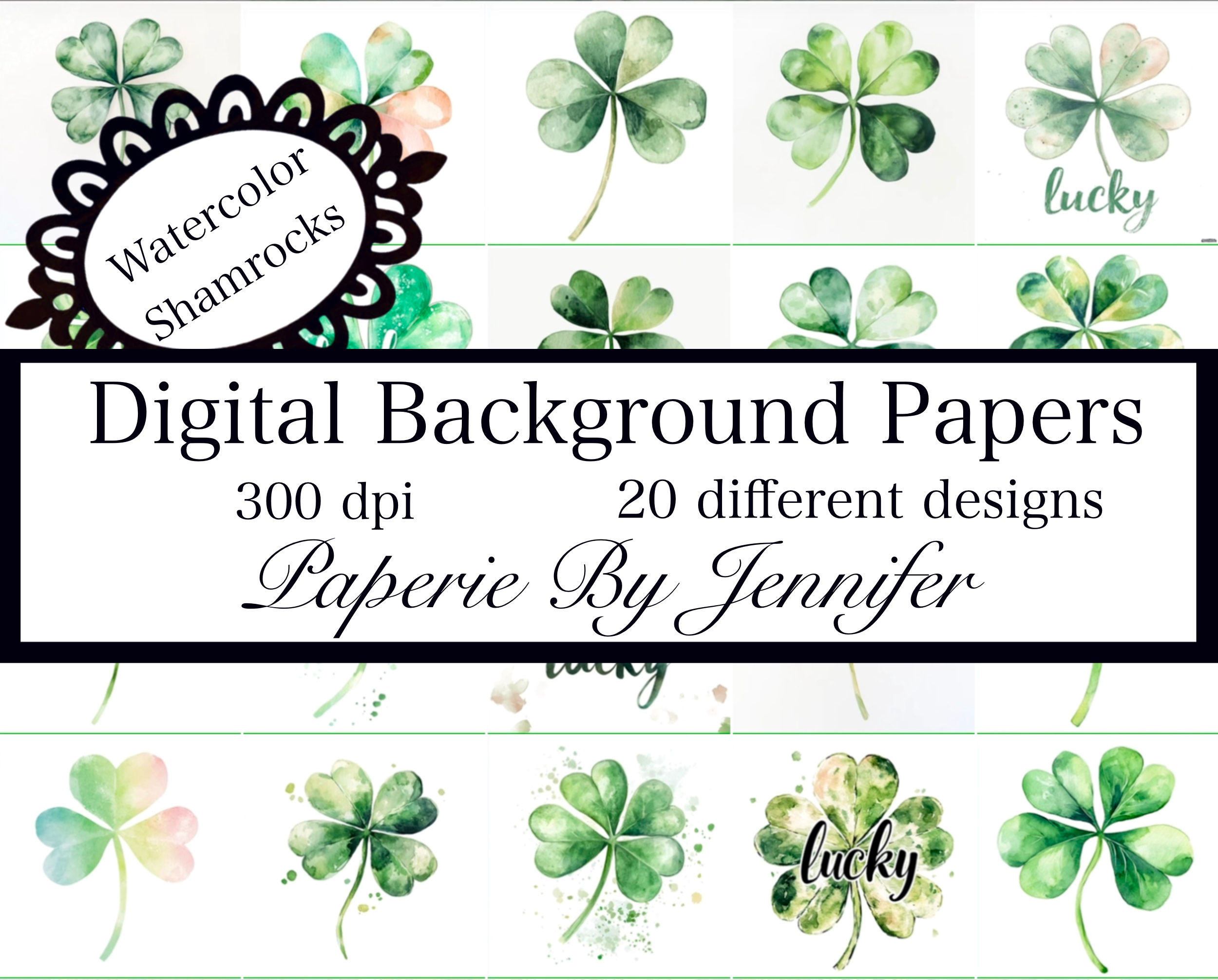 Watercolor Shamrock Images 20 Instant Download